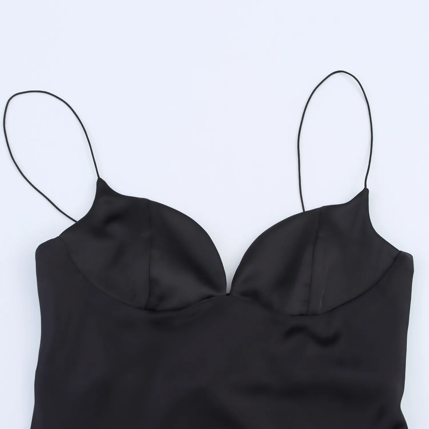 Nueva ropa de mujer, jersey con cuello de corazón, vestido con tirantes texturizados de seda