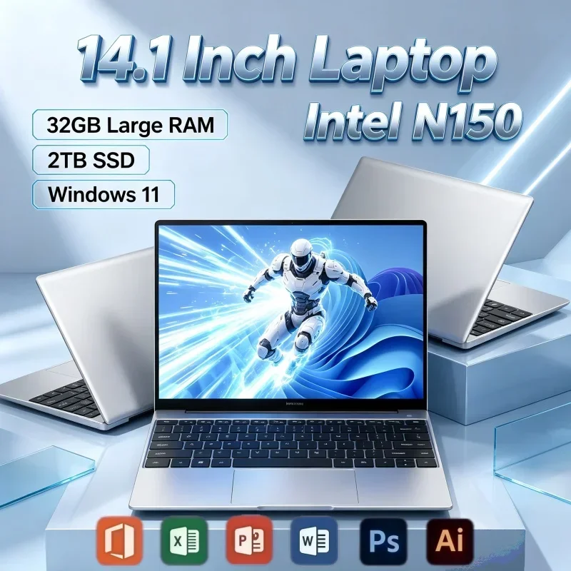 14.1 Inch FHD IPS Display Notebook PC Intel N150 Windows 11 32GB RAM 2TB SSD Ultra‑Thin Laptop For Office Study Daily Game
