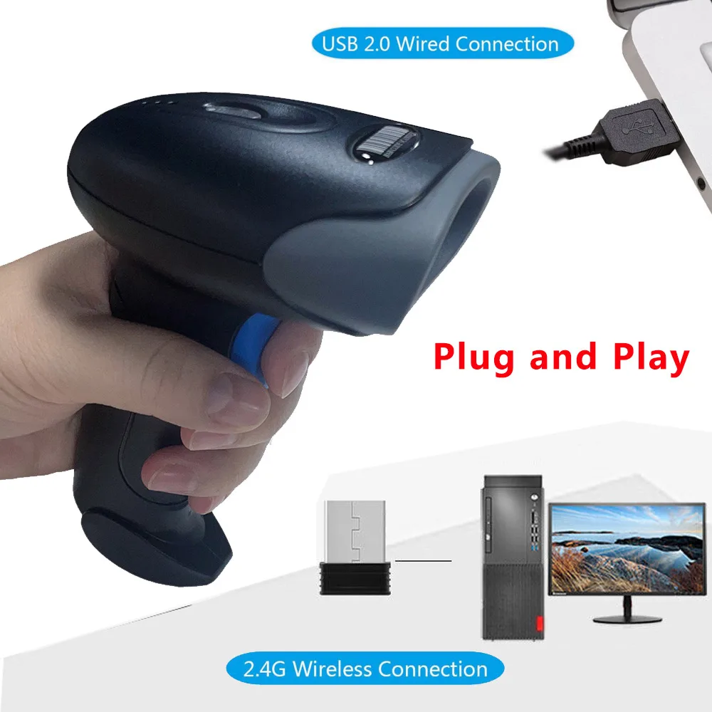 2D QR Reader Scanner 1D/2D Handheld Barcode Scanner Bar Reader Portable QR Scanner USB 2.4G  Wireless PDF417 Data Matrix Code