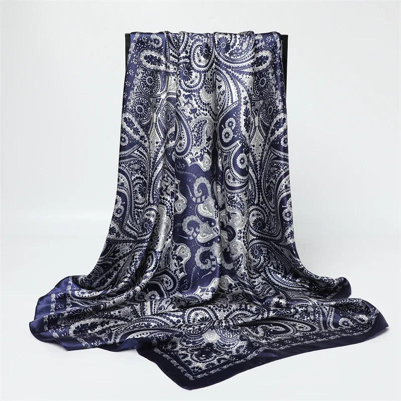 90*90cm Damen Mode Bedruckter Quadratischer Schal Großer Seidenschal Luxuriöses Strandtuch Wickeltuch Damen Hijab Halstuch – Detail 5