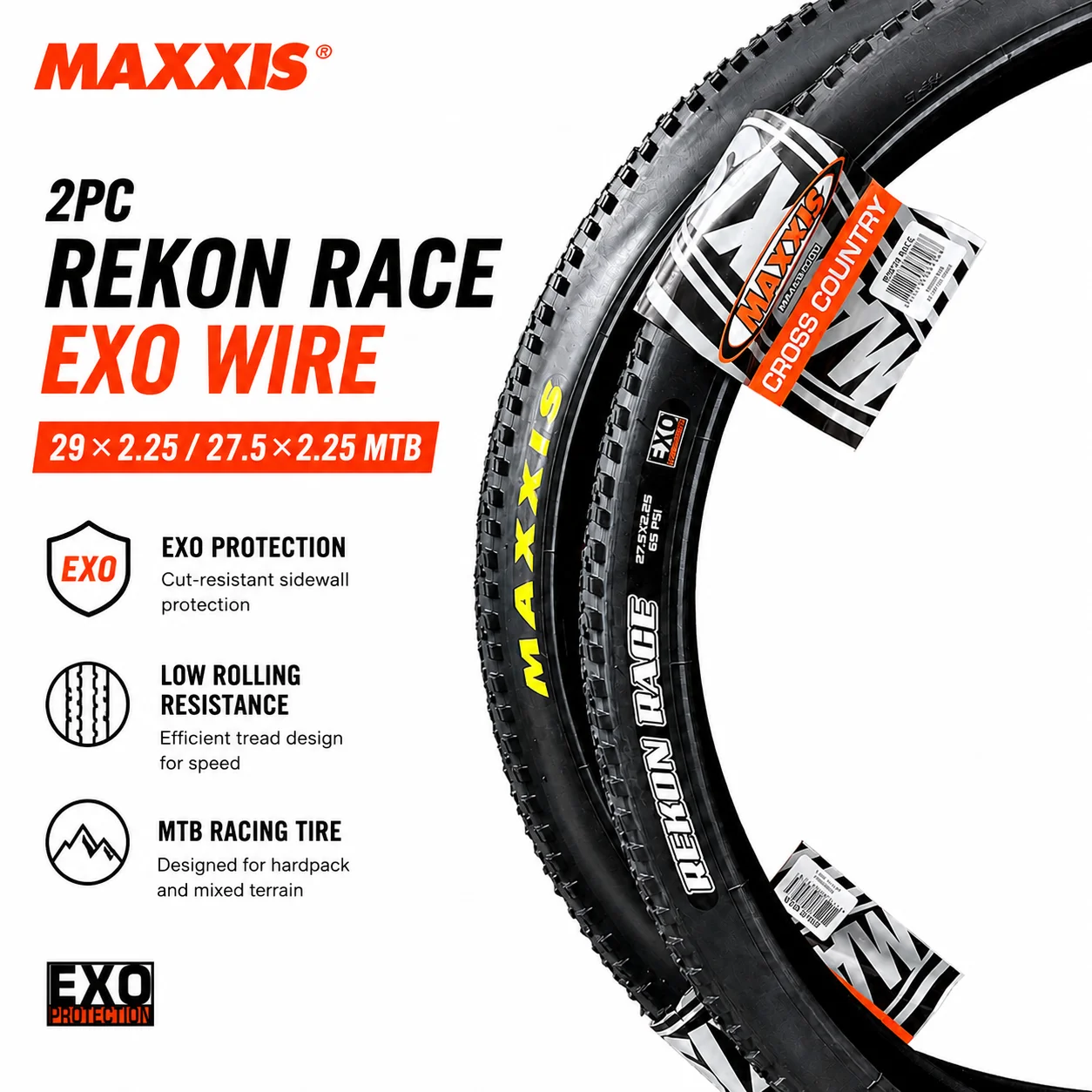 MAXXIS Rekon Race MTB Tire 29x2.25 27.5x2.25 EXO Protection Wire Bead Mountain Bike Tires 2PCS