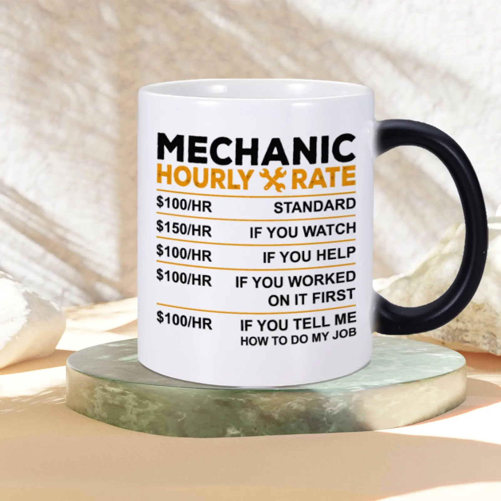 Mechanic Hourly Rate Coffee Mug Heat Changing Sensitive Mugs Funny Car Lover Gift Idea for Dad Men Magic Cup Birthday Present