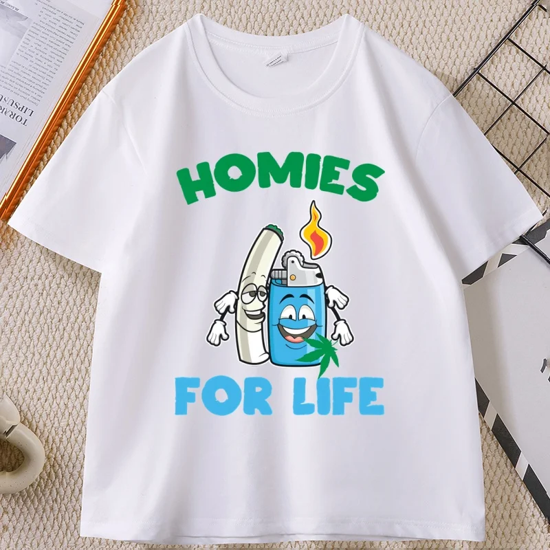 

Homies for Life Funny Smoker T-Shirt Casual Soft Loose Male Clothes Cotton Short Sleeve Comfortable Printed Tshirt Streetwear
