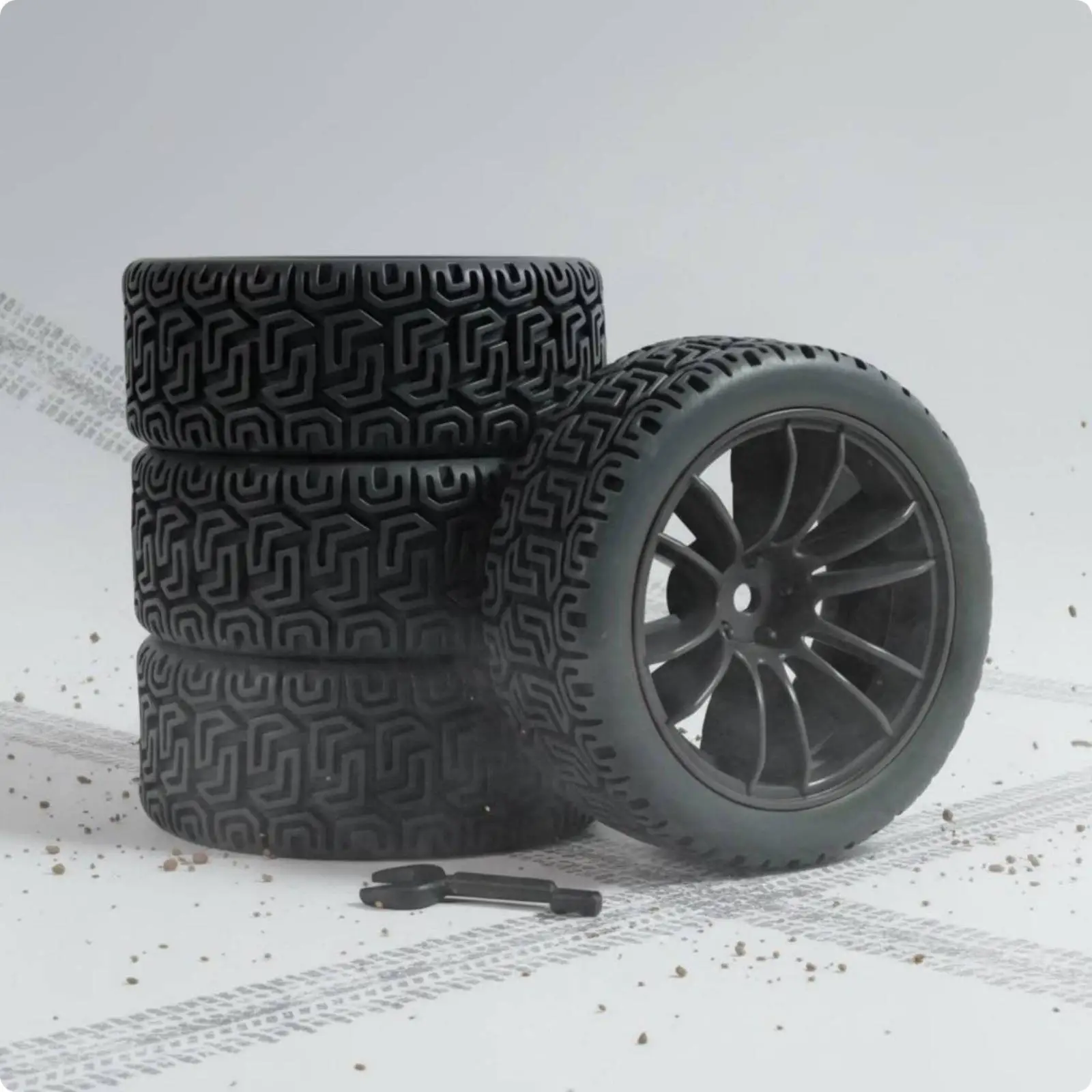 Off Road Vehicle Tire RC Rally Maze Pattern Wheel 1/10 Scale Rubber Assembly for Drift and Racing Car