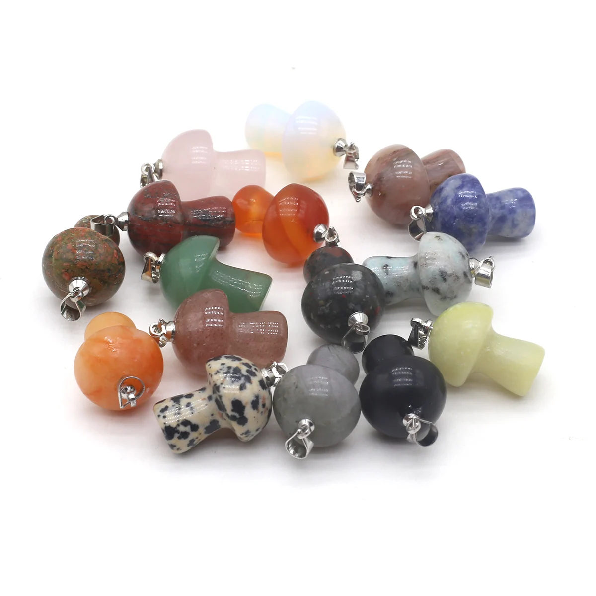 2 Pcs Natural Stone Pendants Mushroom Shape Crystal Agate Beads Chakra Charms for Jewelry Making Necklace Earrings