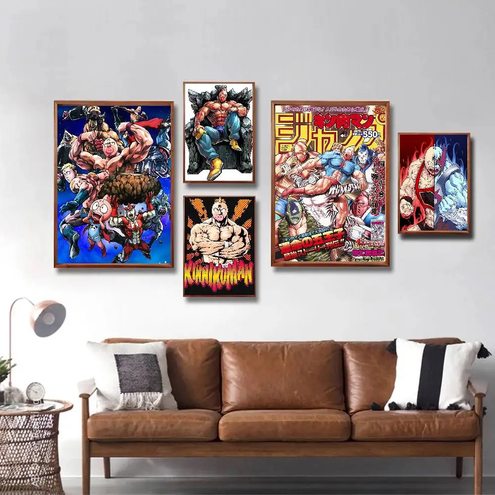 Póster de Anime Kinnikuman, impresiones de galería, decoración autoadhesiva para el hogar, calcomanías de pared, pegatina para el salón