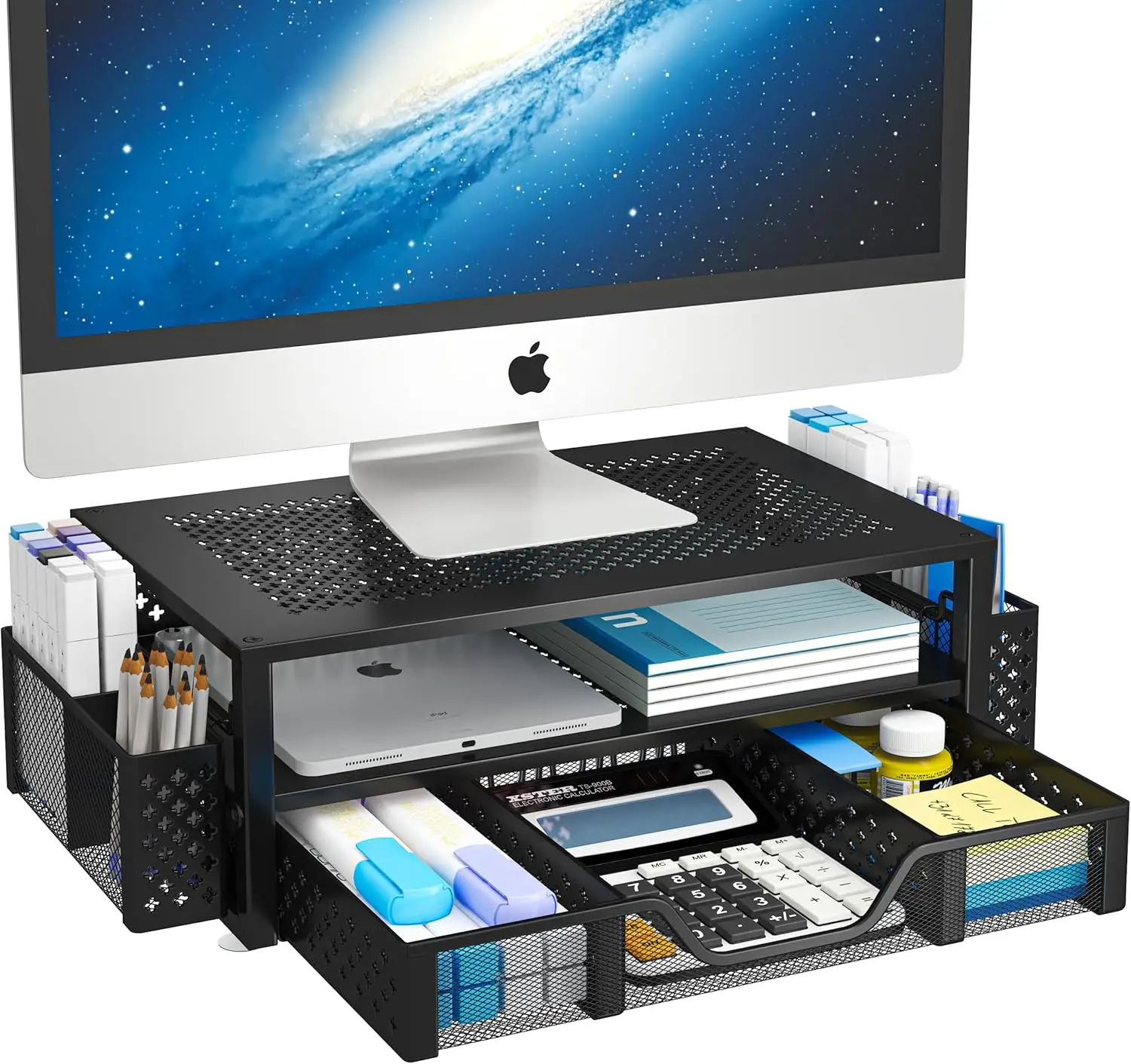 2-layer metal display stand, display stand, and computer desktop manager with drawers and pen holders