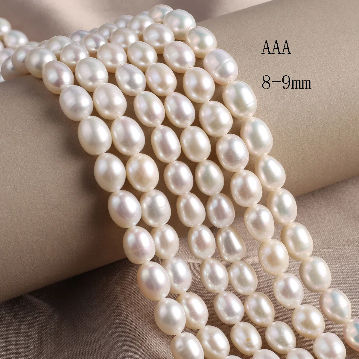 

Natural Freshwater Pearl Beaded AAA 8-9mm Rice Shape Punch Loose Beads for Make Jewelry DIY Bracelet Necklace Accessories