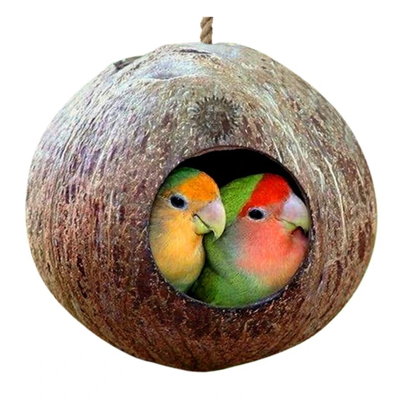 Natural Coconut Shell Bird Cages Parrot House Nesting House Cage With Hanging Lanyard For Small Pet Parakeets Finches Sparrows