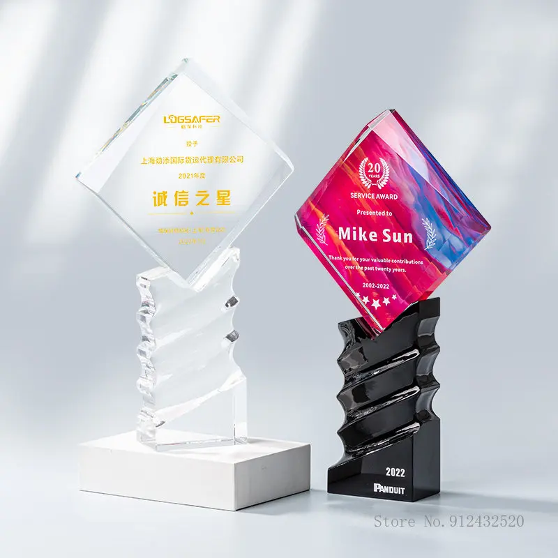 

High end crystal customization award, excellent employee recognition award, glass medal, color printing, home decoration trophy