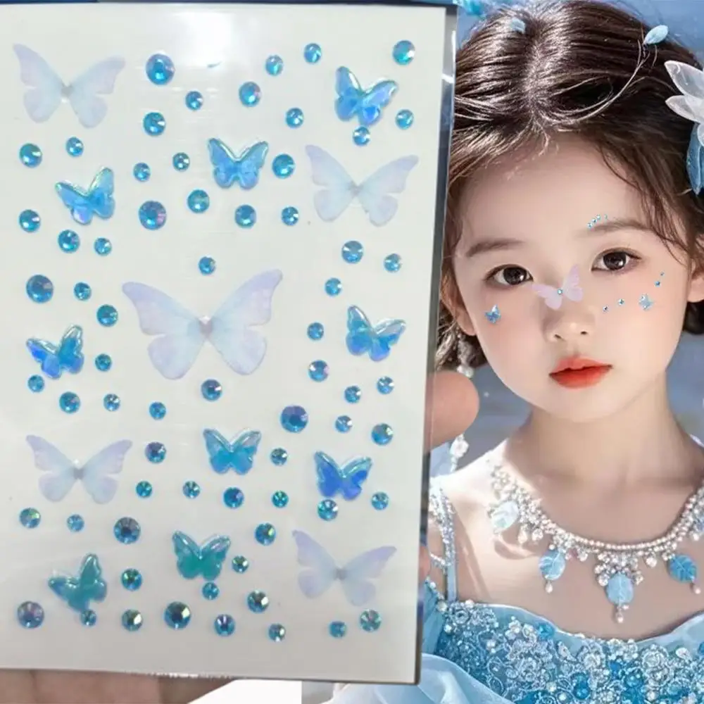 

1Pcs 3D Blue Butterfly Face Tattoo Sticker Self-Adhesive Butterflies Crystal Tattoo 14+ Children's Stage Fairy Makeup Decoration