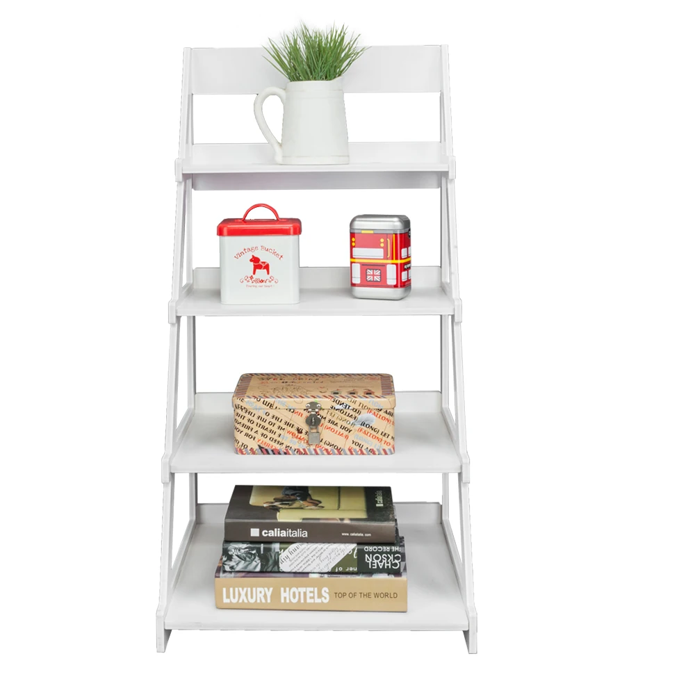 Wood Plastic 4-Tier Ladder Style Shelf Plant Stand White