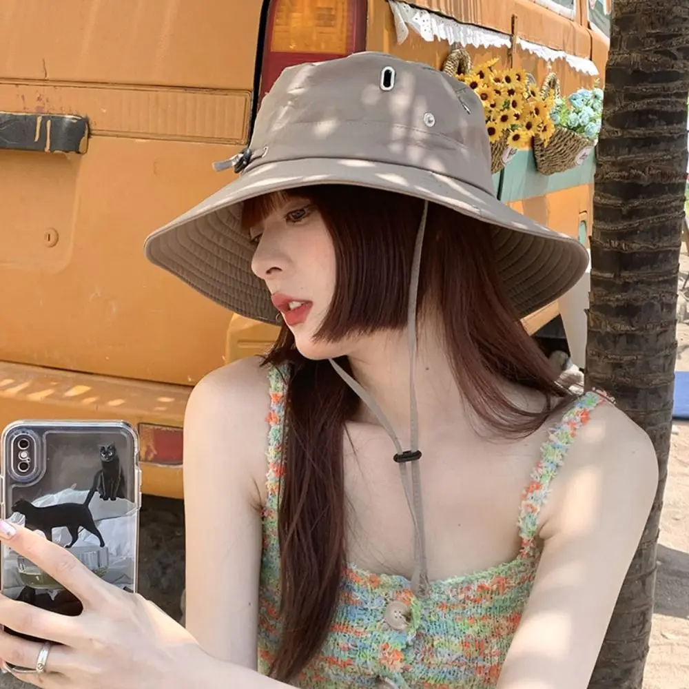 

UV Protection Drawstring Fishmen Hat Japanese Solid Color Quick Dry Bucket Hat Waterproof All-match Mountaineering Cap Camping