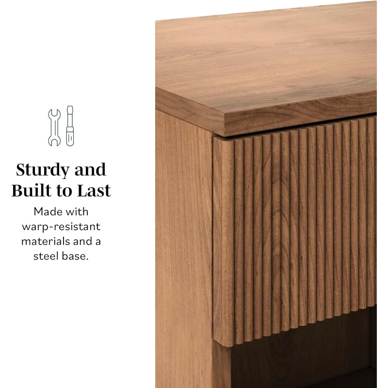 منضدة باريس الحديثة ذات الدرج القصب مع مساحة تخزين مفتوحة، مجموعة من 2، موكا #4