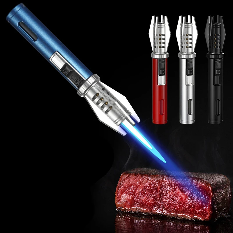 Powerful Metal Gas Lighter Windproof Kitchen Cooking Torch Flame Jet Barbecue Smoking Accessories Cigar Lighters Men's Gift