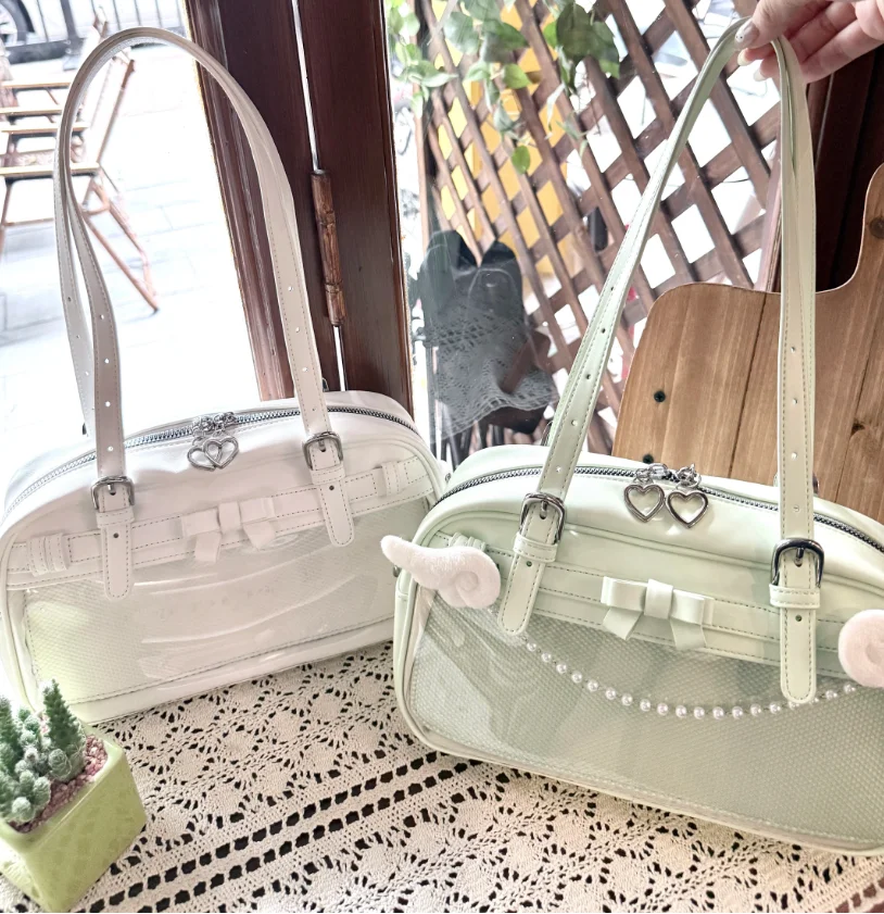 Y2K Sweet Lolita Bags Casual Transparent Display Boston Bag Women's Handbags Detachable Sweet Crossbody Shoulder Bag