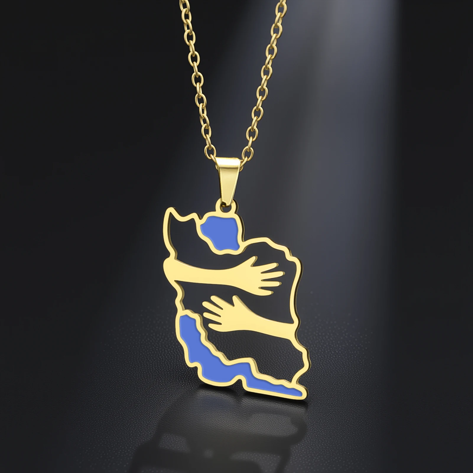 HIPEE خريطة إيران قلادة الفولاذ المقاوم للصدأ قلادة مجوهرات للنساء الأزياء والمجوهرات للأصدقاء