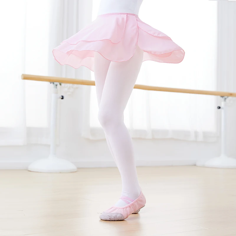 Girls Chiffon Ballet Skirt Pink Dance Skirt Kids Pull on Skirt Two Lay Skirt Elastic Waistband Skirt Tutu Skirt for Ballerina