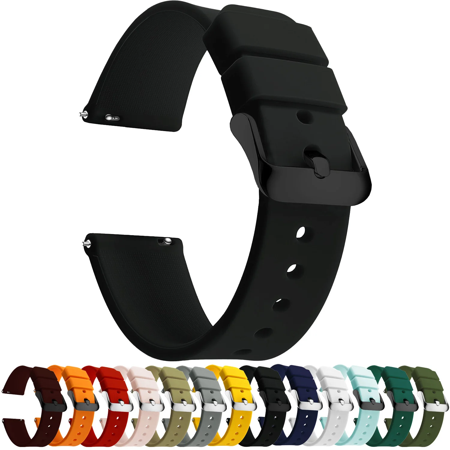 Fashion Watch Straps 14/16/18/19/20/21/22/24 mm Silicone Samsung Galaxy, Garmin Huawei Soft Rubber Watch Bands Multiple Colors