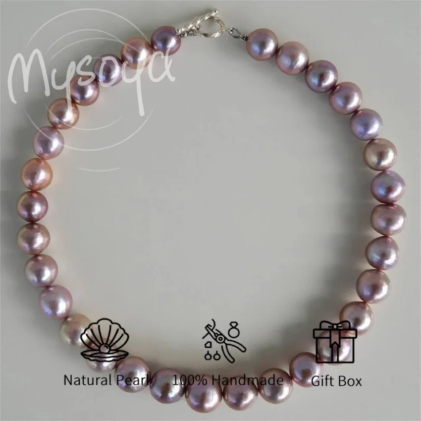 

MYSOYA 11-15 мм фиолетовое жемчужное ожерелье в стиле барокко, морщинистая поверхность, жемчуг, подарочная коробка, идеально подходит для свадьбы, дня рождения, Рождества, Нового года
