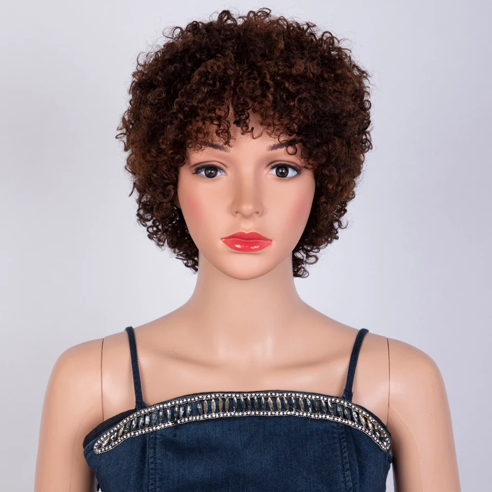 

Lekker Natural Brown Short Pixie Cut Afro Kinky Curly Bob Human Hair Wigs For Women Brazilian Remy Hair Full Machine Made Wigs