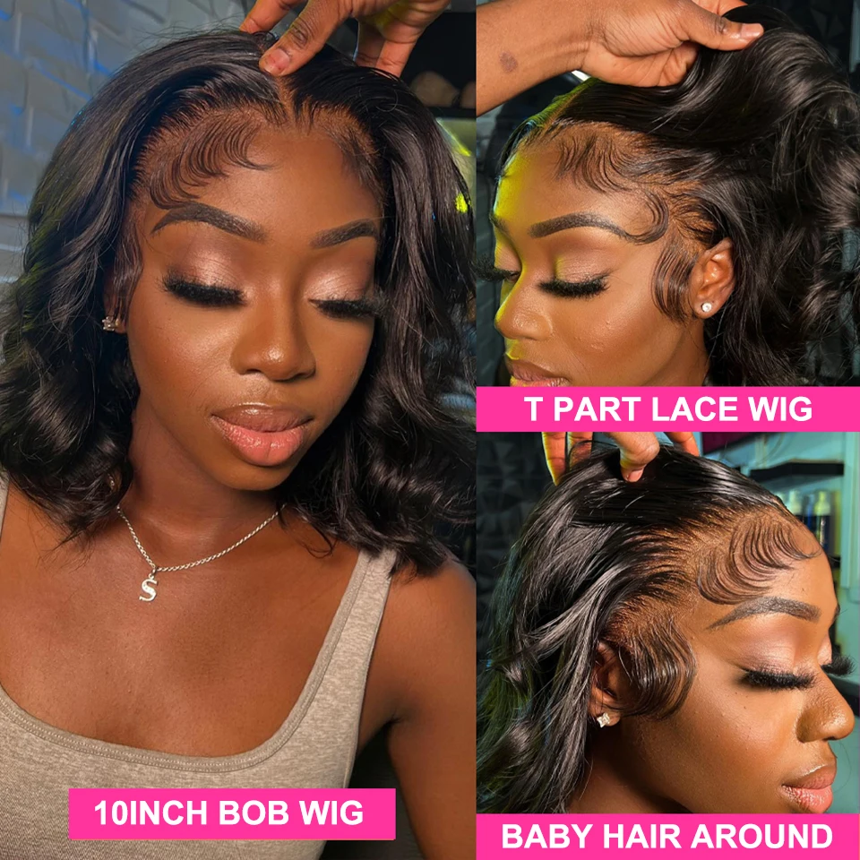 Brazilian Body Wave Short Bob 4x4 Closure Wig Transparent 13x4 Lace Front Human Hair Wigs for Women Pre Plucked Natural Hair