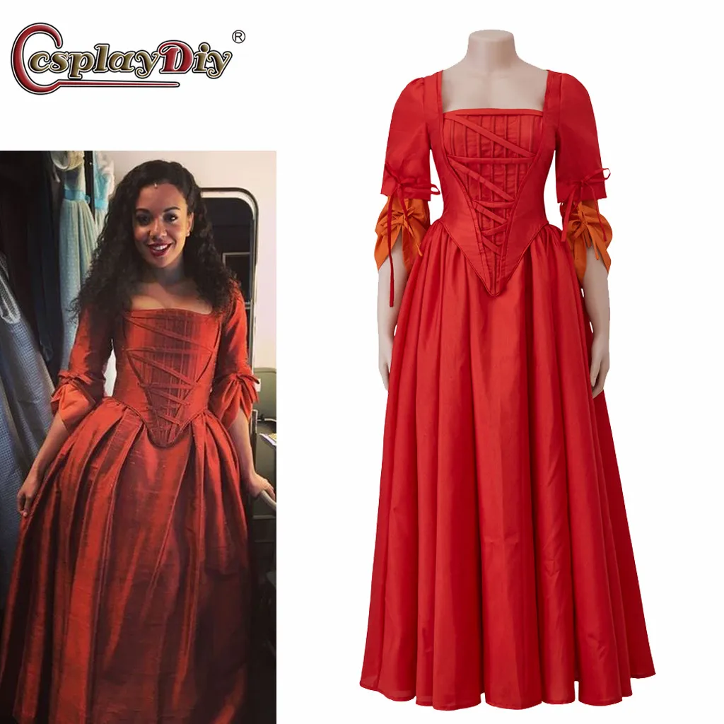 Cosplaydiy Hamilton Maria Reynolds Cosplay Costume Medieval Dress Rock Opera Hamilton Musical Costume Red Dress Halloween suit