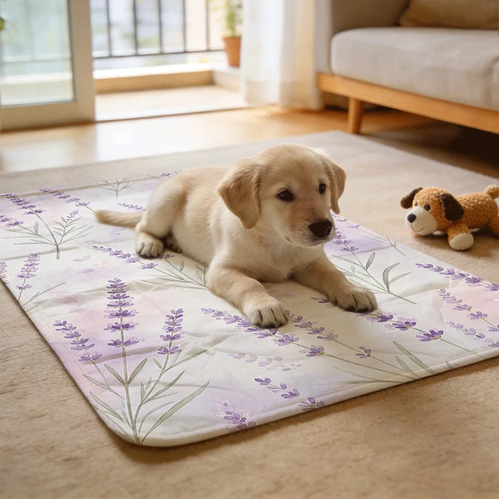 Pastel lavender watercolor floral print Machine Washable Reusable Mini Pet Pads Compact Size for Toy Breed Dogs Kittens
