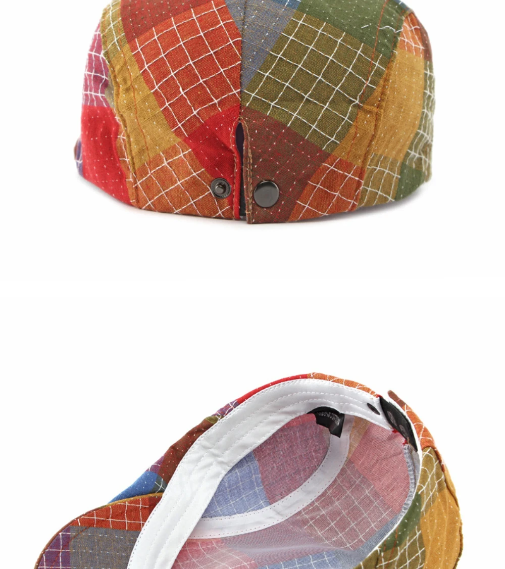 HT5115 Baskenmütze Frühling Sommer Sonnenhut für Männer und Frauen Retro Karierte Künstler-Malermütze Verstellbare Ivy Flat Cap Baskenmützen – Detail 10