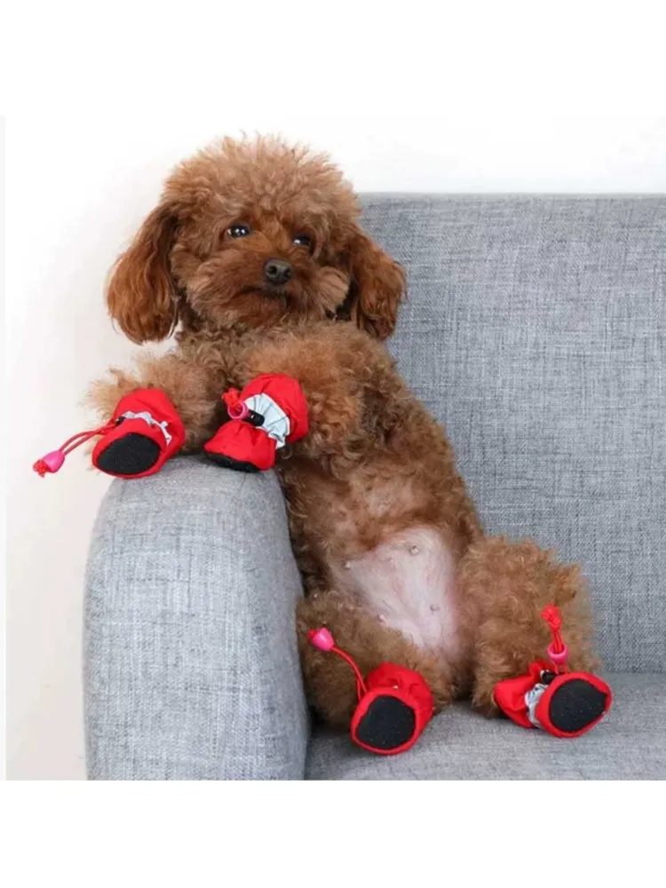 4 pièces/ensemble de chaussures pour chien, bottes pour chien Teddy, antidérapantes, semelle souple, couvre-chaussures pour animaux de compagnie, chaussures de pluie, couvre-pieds chauds pour chiens