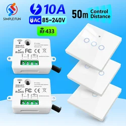 433MHz Wireless Remote Control Light Switch 110V 220V Mini RF Relay Module 10A,Touch-type Wall Panel Switch,for Lamp Fan ON/OFF
