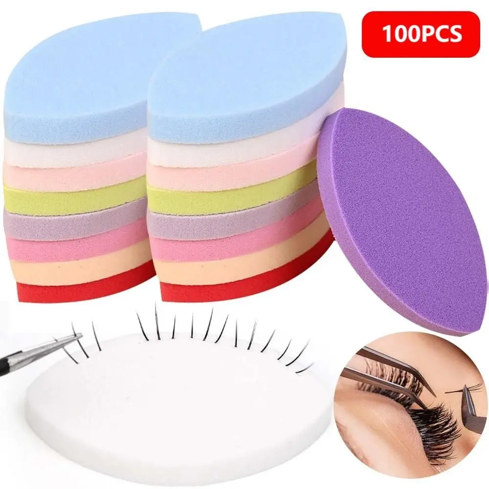 100 Uds. Almohadillas suaves para pestañas postizas esponja en forma de ojo esponjas de maquillaje reutilizables extensión de pestañas pequeñas práctica principiante entrenamiento de mapa de pestañas