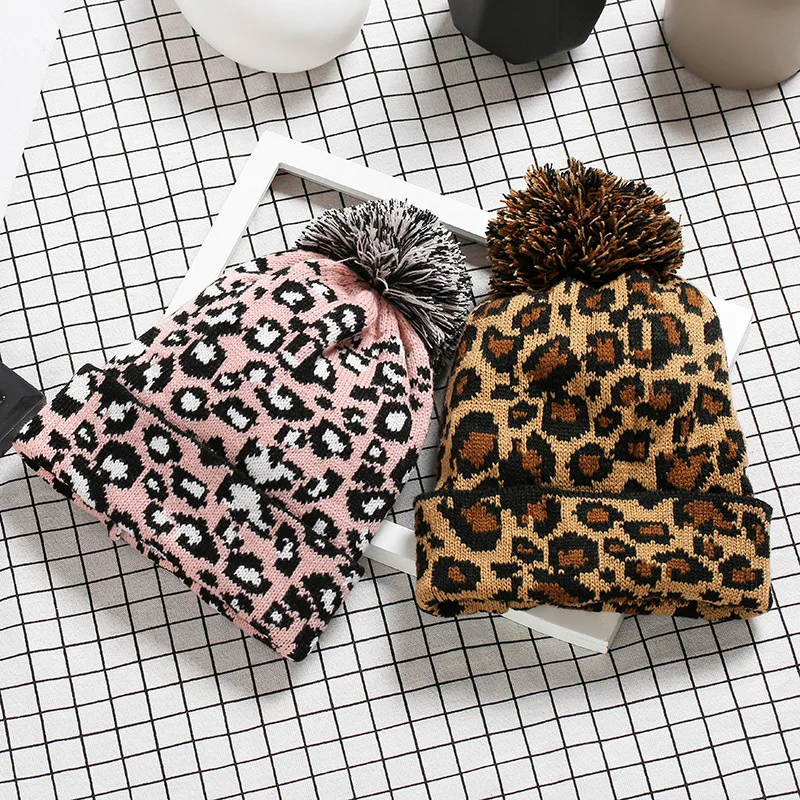 New Hat Watch Stocking Toque Hugger Fashion Winter Leopard Print Woolen Knitted Cap New Autumn Women Warm 2M126