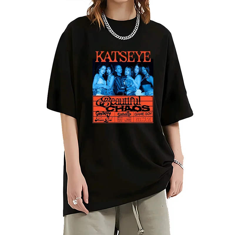 

Katseye Tour 2025 летняя уличная одежда с коротким рукавом, футболка из 100% чистого хлопка с принтом, мужская и женская винтажная уличная одежда в стиле хип-хоп Y2k