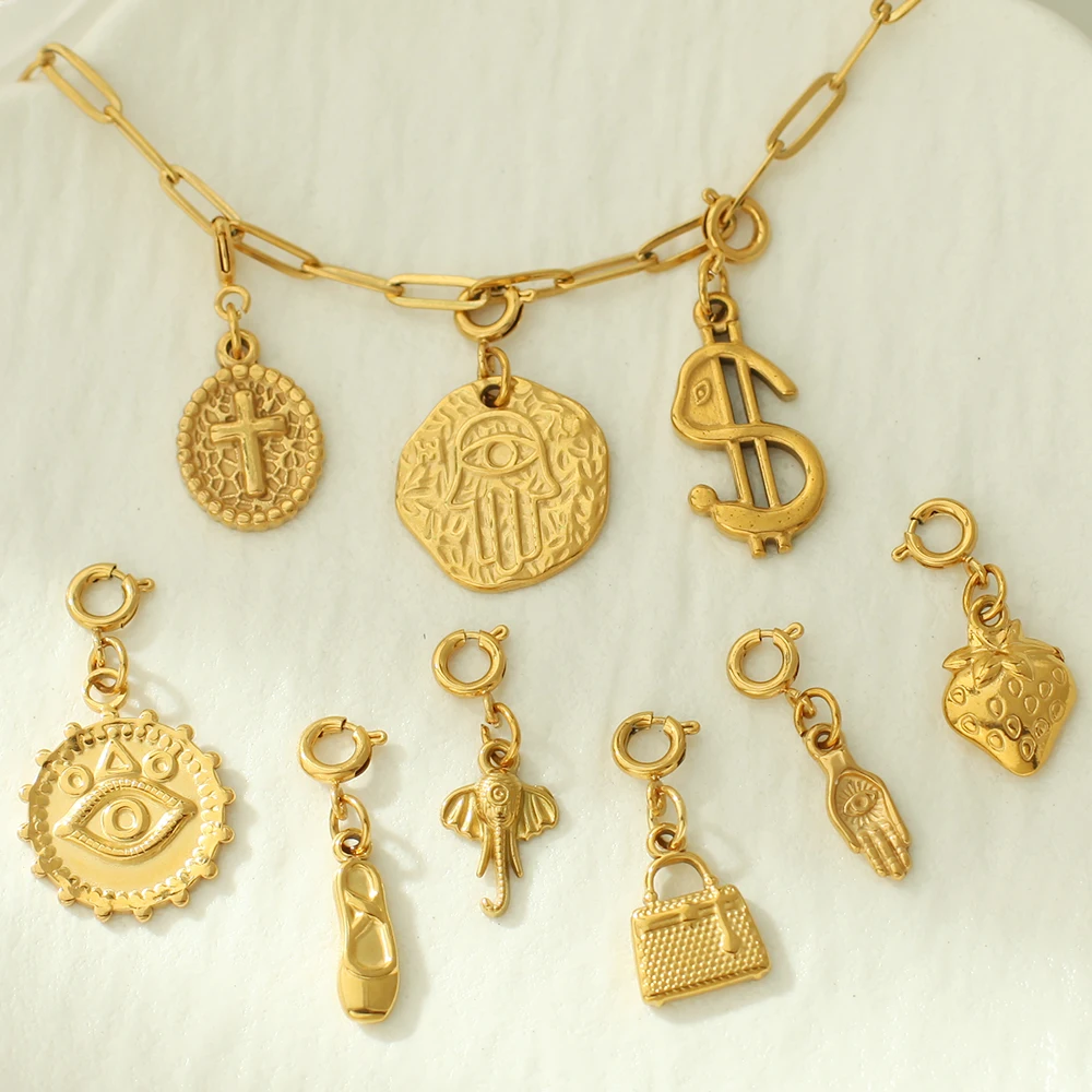 Edelstahl Federschnalle Anhänger Palmenaugen Süßwasserperlen Anhänger DIY Schlüsselanhänger Tasche Kette Halskette Goldene Charms Schmuck
