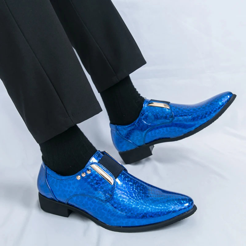Bright Men Dress Shoes Leather Pointed Toe Men’s Thick Heel Shoes Big Size 47 Gentleman Oxford Shoes For Men Zapatos Hombre