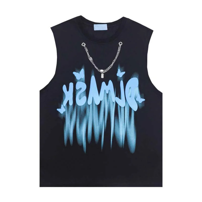 Man Tank Top Letter Graffiti Chain Vest For Men And Women 2024 Summer Ins Sweet Cool Style Niche High Street Sleeveless Vest