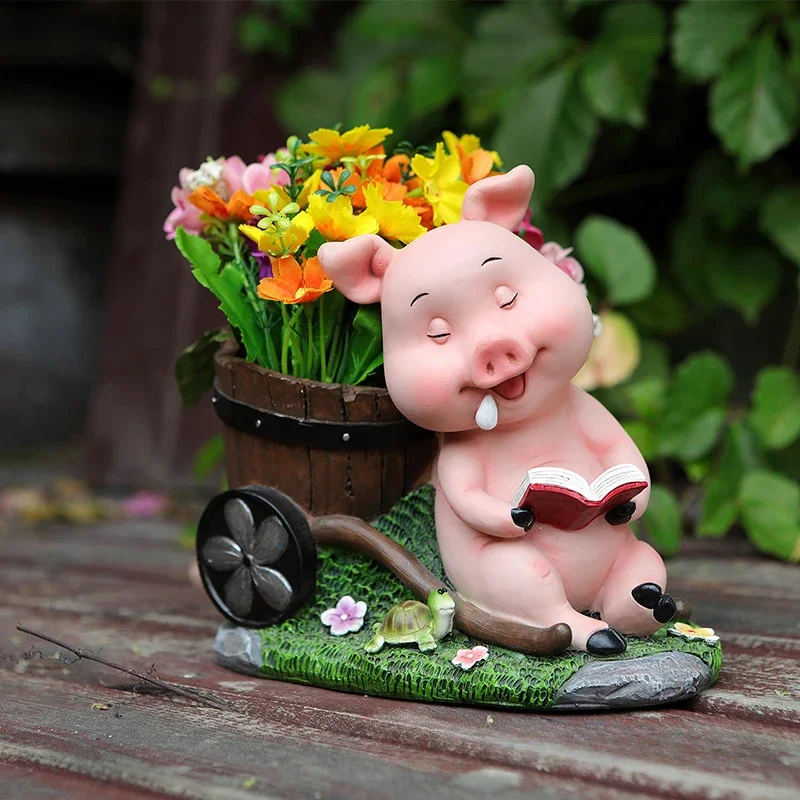 Courtyard garden decorative crafts ornaments cute pig flower pots creative office tabletop decorations storage resin pen holders