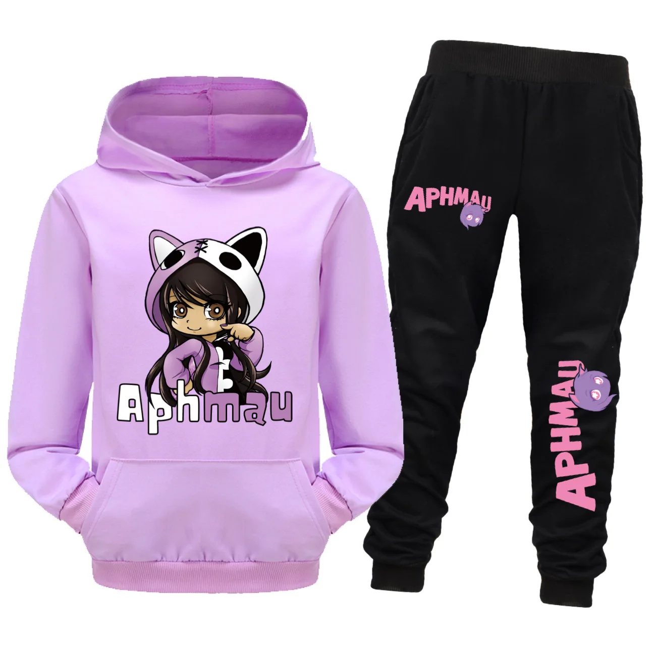 Aaron APHMAU Cat Clothes Set Kids Hooded Sweatshirts Jogging Pants 2pcs Suit Baby Boys Clothing Sets Toddler Girls Outfits