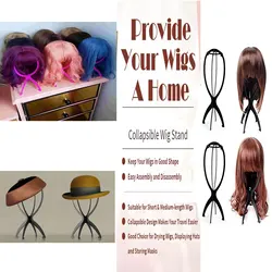 Wig Holder, Short  Portable Wig Head Stand, Collapsible Wig Holder for Multiple Wigs, Wig Display Stand Tool Travel Wig Stand