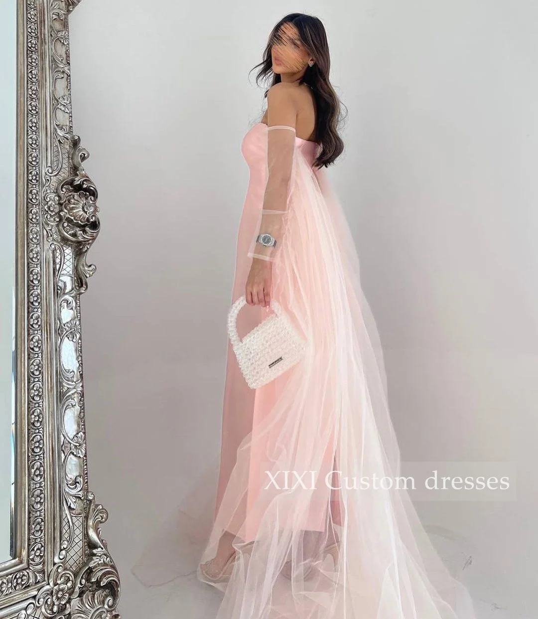 XIXI فساتين سهرة Column Strapless Zipper Up Ankle-Length Wedding Party Dress Evening Dress Formal Occasion Dresses Vestidos De