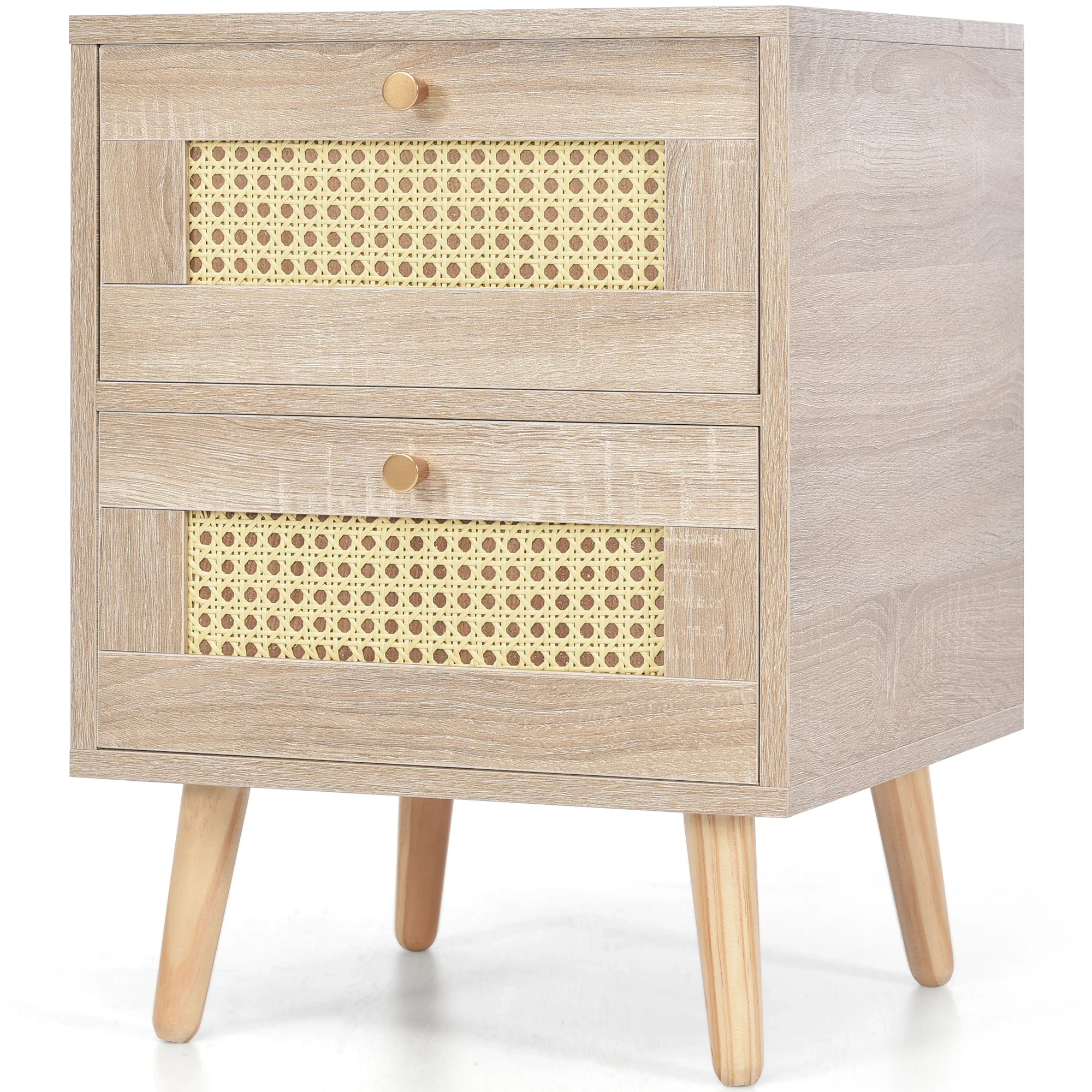 

Nightstand Side Table with 2 Drawers Oak Rattan Rattan Drawer Fronts Sofa Table Bedroom Furniture