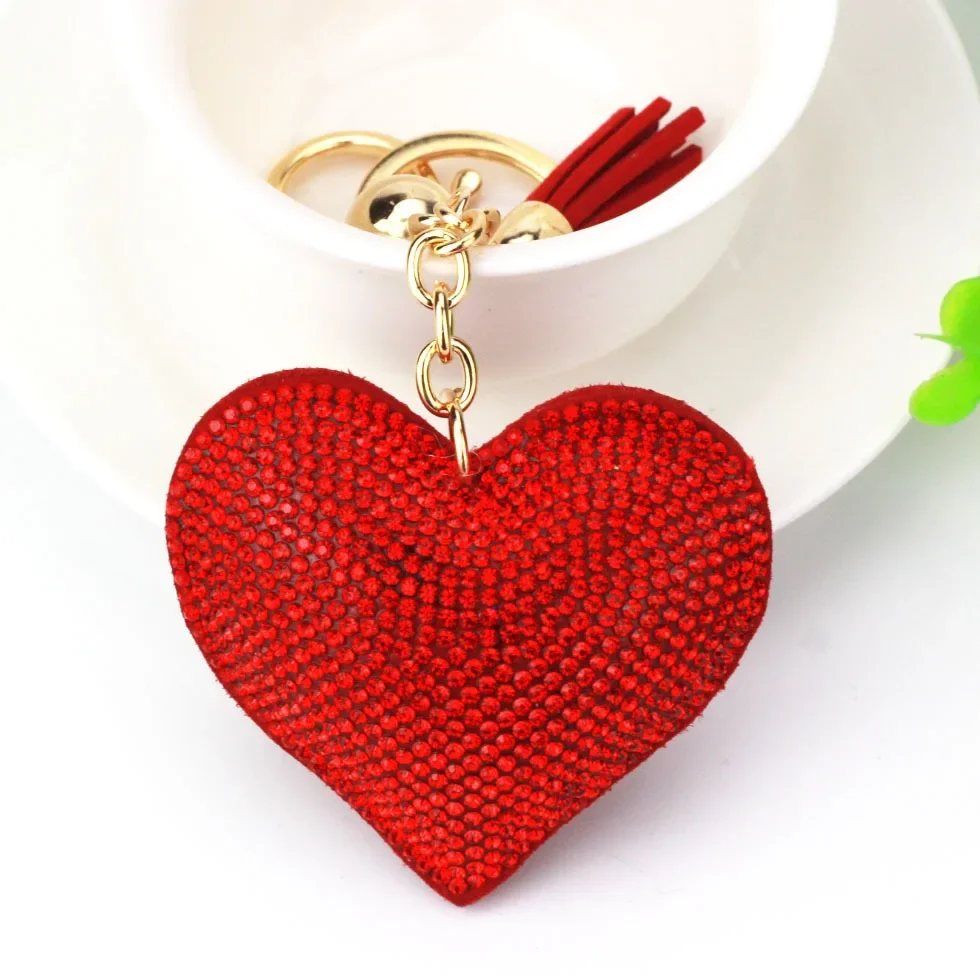 Rhinestone Heart Finger Keychain Bling Crystal Strap Pendant for Key Keychain Handbag Wallet Key Accessories Gift for Women