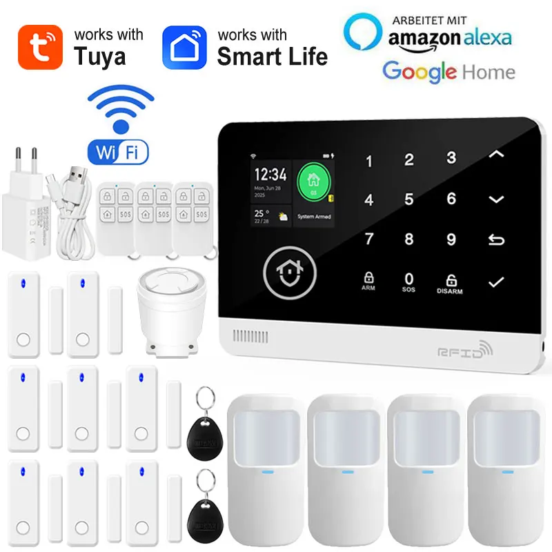 Tuya Smart Security Burglar Alarm System WiFi GSM Home Wireless Alarm Kit 24-hour APP Real-time Alarm Supports Volume Adjustment