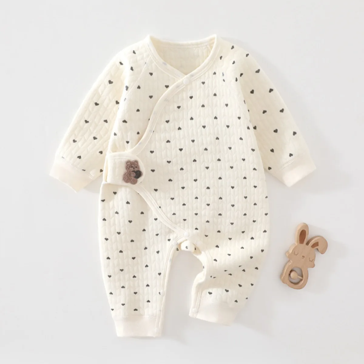Spring Autumn Newborn Baby Jumpsuit Thickened Quilted Cotton Hook & Loop Closure Onesie Soft Infant Romper for Boys Girls 0-6M