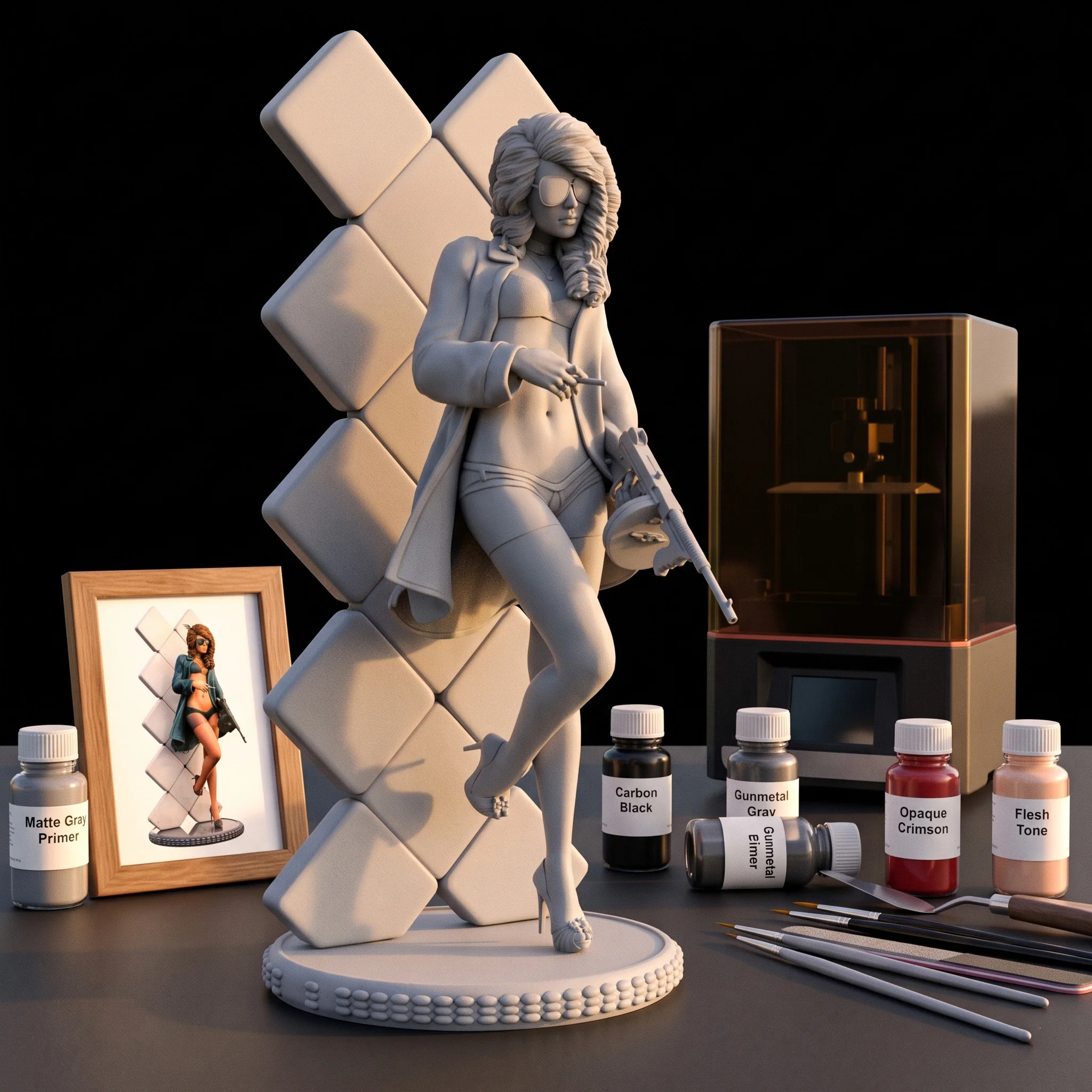 1/24 1/18 1/12 Fashionable female assassin Unpainted Unassembled 3D Printing Model Garage Kits (Requires Painting and Assembly)