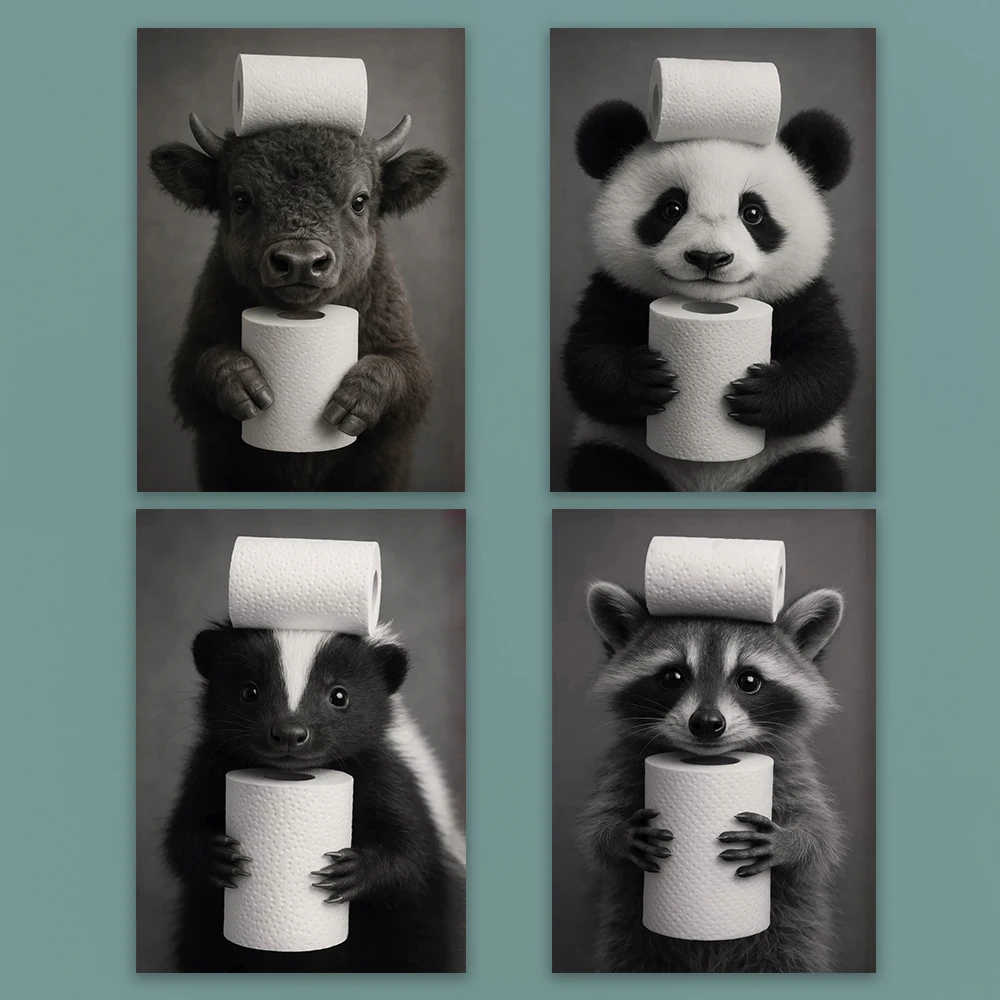 

Funny Bathroom Wall Art Raccoon Print Cute Animal Buffalo Bathroom Poster Toilet Humor Decor Restroom Canvas Painting Decor