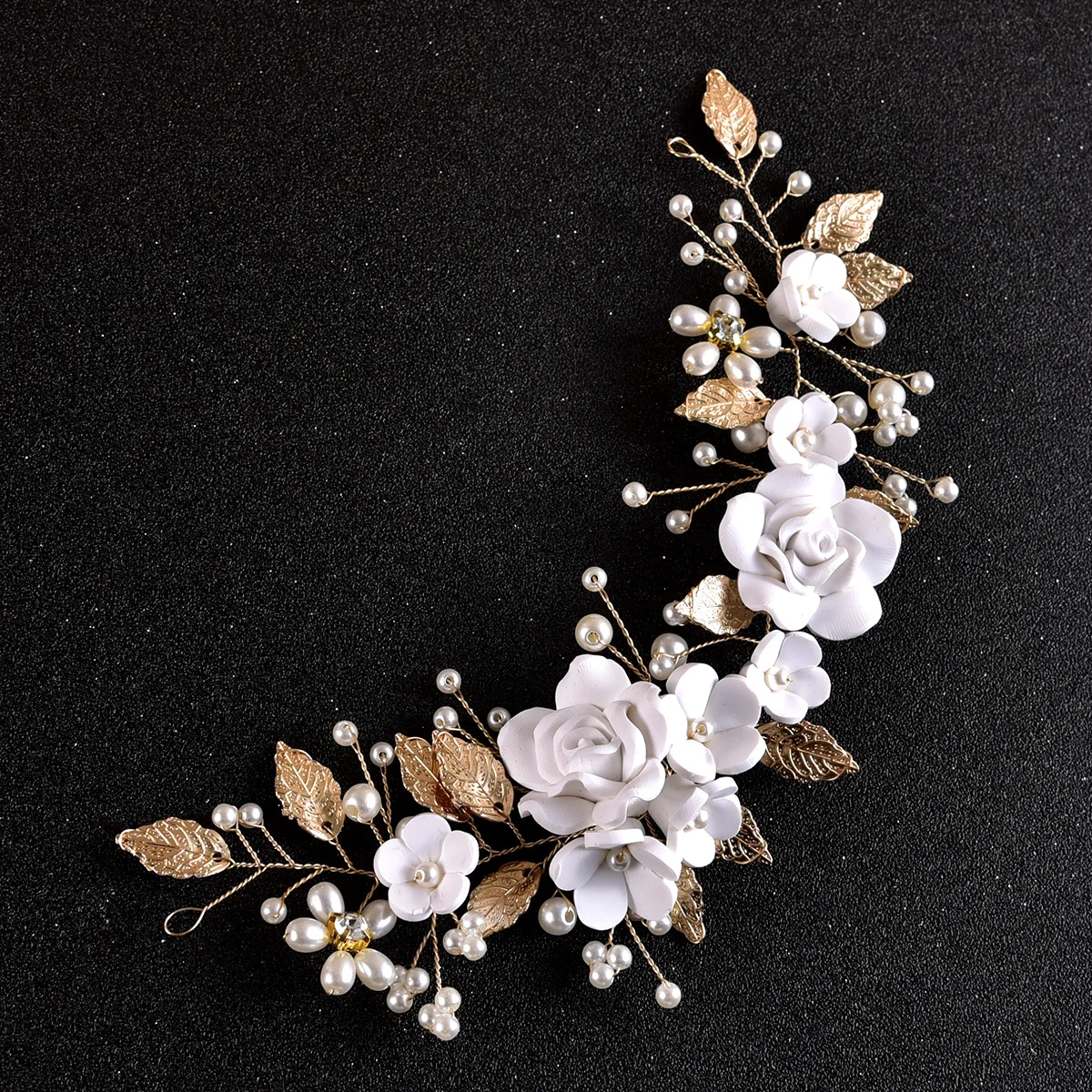 2024 White Soft Pottery Flower Women's Fashion and Elegant Party Dinner Hair Strap Silver Girl Gold Leaf Bridal Hair Accessories