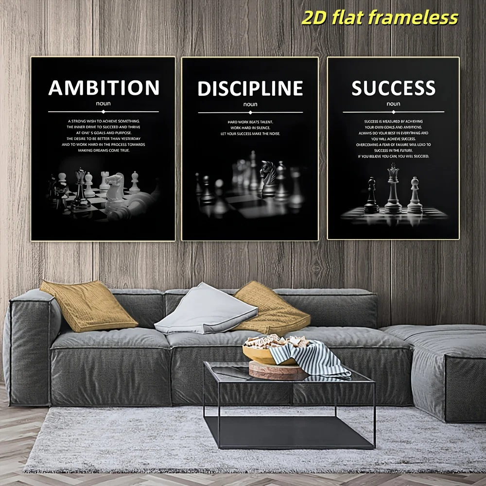 3 Ambitious Self Discipline Success Quotes Canvas Posters, Suitable for Wall Decoration in Living Rooms, Corridors, Bedrooms, an