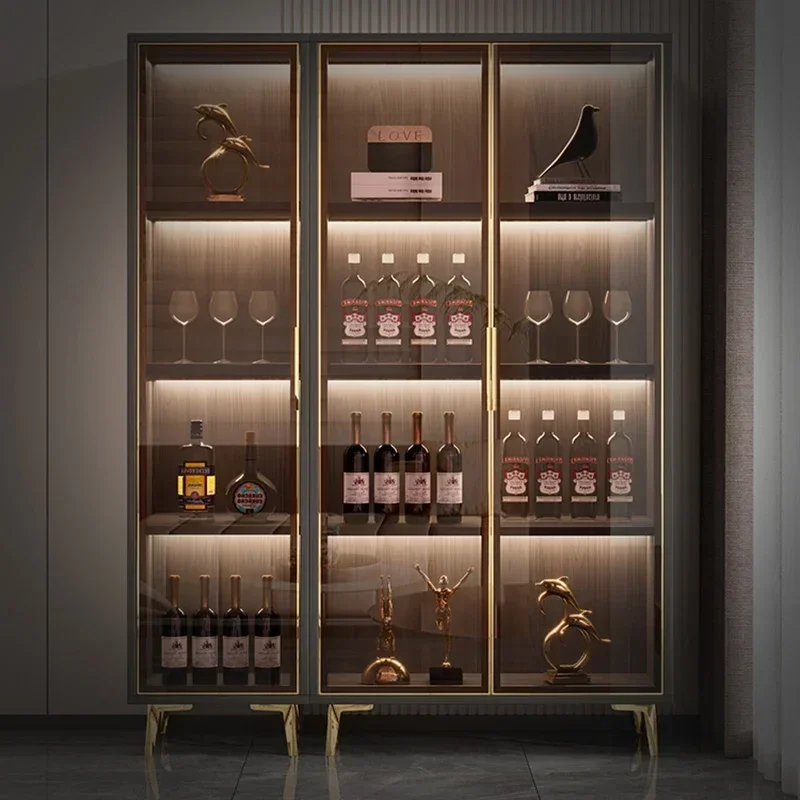 Showcase Glass Wine Cabinets Rack Cellar Storage Liquor Bar Wine Cabinet Living Room Shelf Vitrinas De Vidrio Bar Furniture